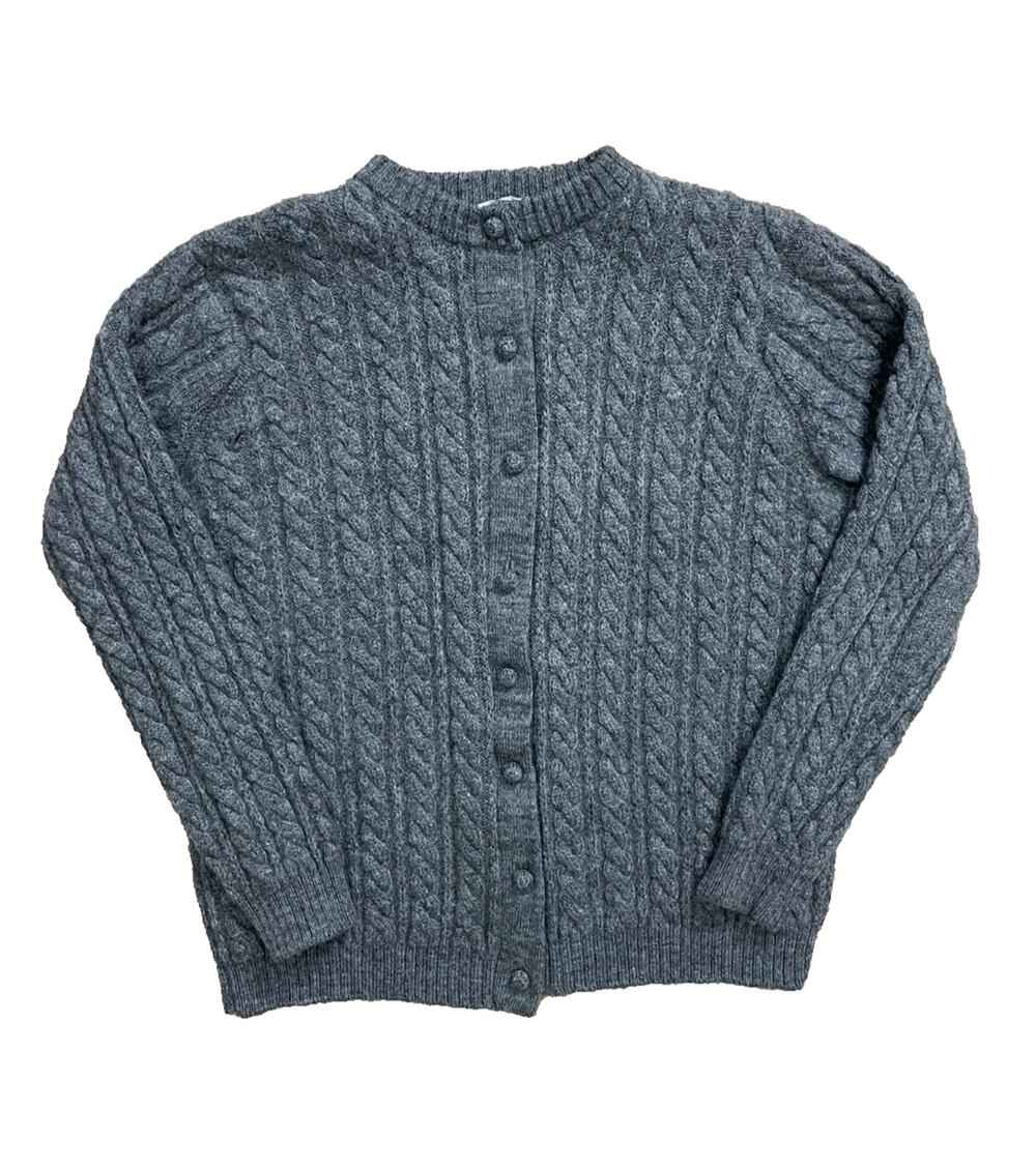 100% Wool Vintage Womens Sz 40 Cable Knit Sweater Gray Cardigan Fisherman Button